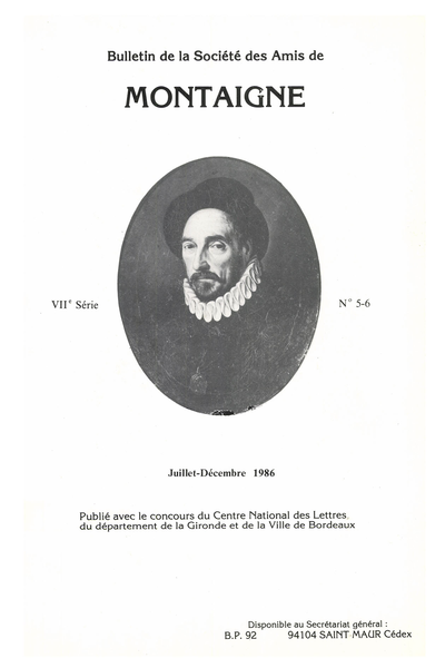 Bulletin de la Société des amis de Montaigne. 1986 (Juillet – Décembre) Série VII, n° 5 - 6. varia