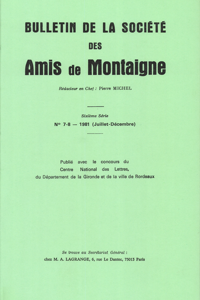Bulletin de la Société des amis de Montaigne. 1981 (Juillet – Décembre) Série VI, n° 7 - 8. varia
