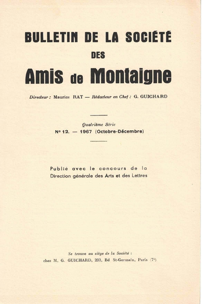 Bulletin de la Société des amis de Montaigne. 1967 (Octobre – Décembre) Série IV, n° 12. varia