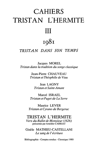 Cahiers Tristan L’Hermite. 1981, n° 3. varia