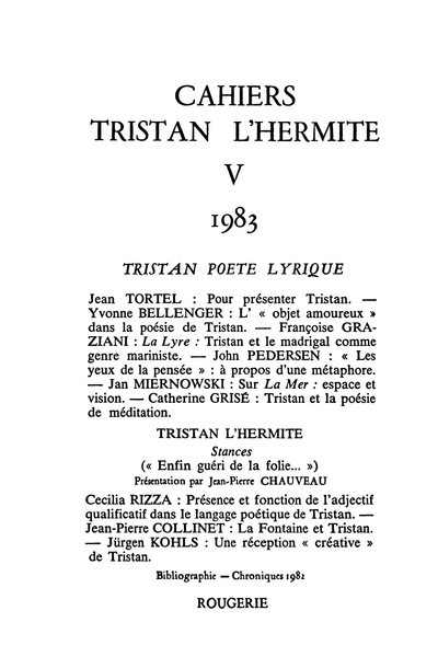 Cahiers Tristan L’Hermite. 1983, n° 5. varia