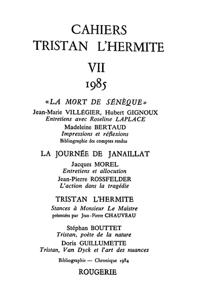 Cahiers Tristan L’Hermite. 1985, n° 7. varia