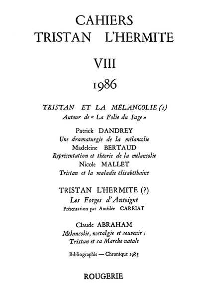 Cahiers Tristan L’Hermite. 1986, n° 8. varia