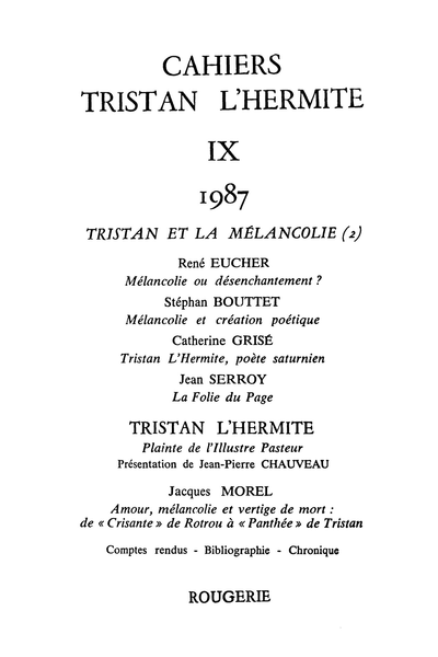 Cahiers Tristan L’Hermite. 1987, n° 9. varia