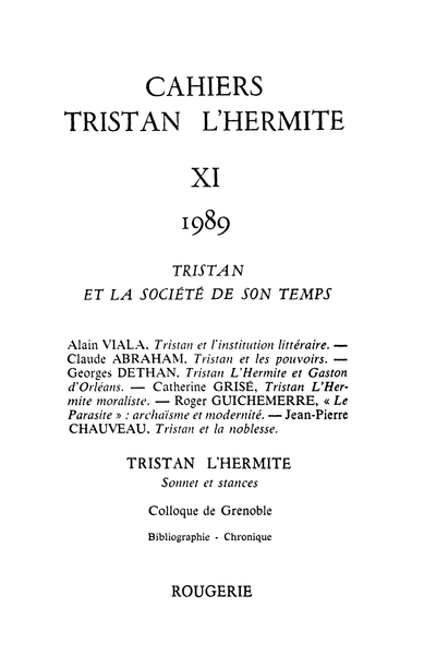Cahiers Tristan L’Hermite. 1989, n° 11. varia