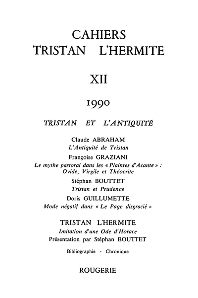 Cahiers Tristan L’Hermite. 1990, n° 12. varia