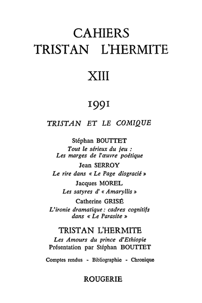 Cahiers Tristan L’Hermite. 1991, n° 13. varia