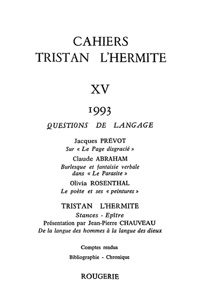 Cahiers Tristan L’Hermite. 1993, n° 15. varia