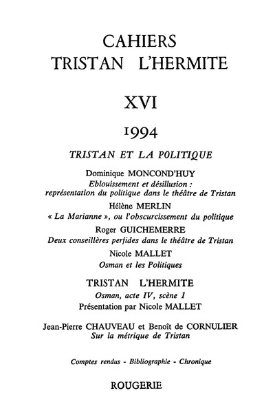 Cahiers Tristan L’Hermite. 1994, n° 16. varia