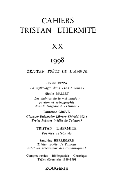 Cahiers Tristan L’Hermite. 1998, n° 20. varia