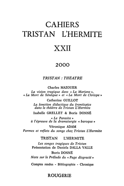 Cahiers Tristan L’Hermite. 2000, n° 22. varia