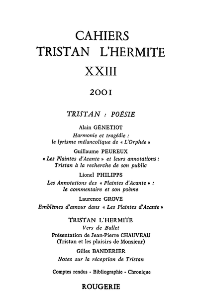 Cahiers Tristan L’Hermite. 2001, n° 23. varia