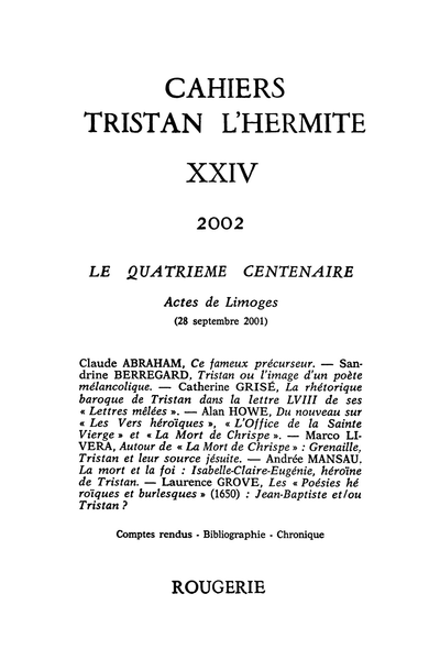 Cahiers Tristan L’Hermite. 2002, n° 24. varia