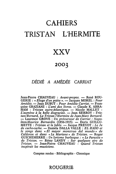 Cahiers Tristan L’Hermite. 2003, n° 25. varia