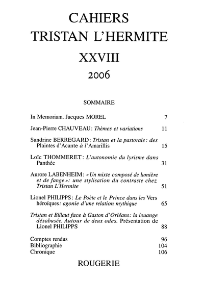 Cahiers Tristan L’Hermite. 2006, n° 28. varia