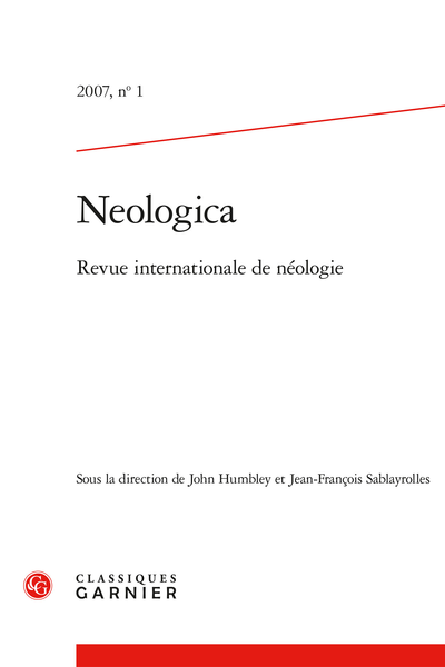 Neologica. 2007, n° 1. Revue internationale de néologie