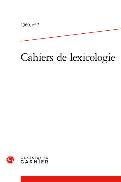 Cahiers de lexicologie. 1960, n° 2. varia