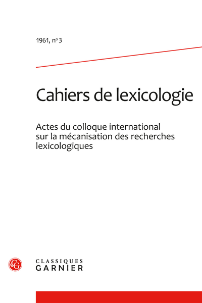 Cahiers de lexicologie. 1961, n° 3. varia