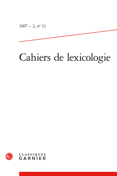 Cahiers de lexicologie. 1967 – 2, n° 11. varia