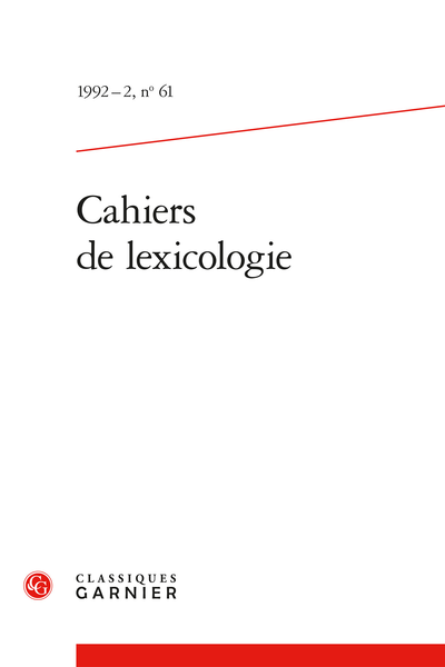 Cahiers de lexicologie. 1992 – 2, n° 61. varia